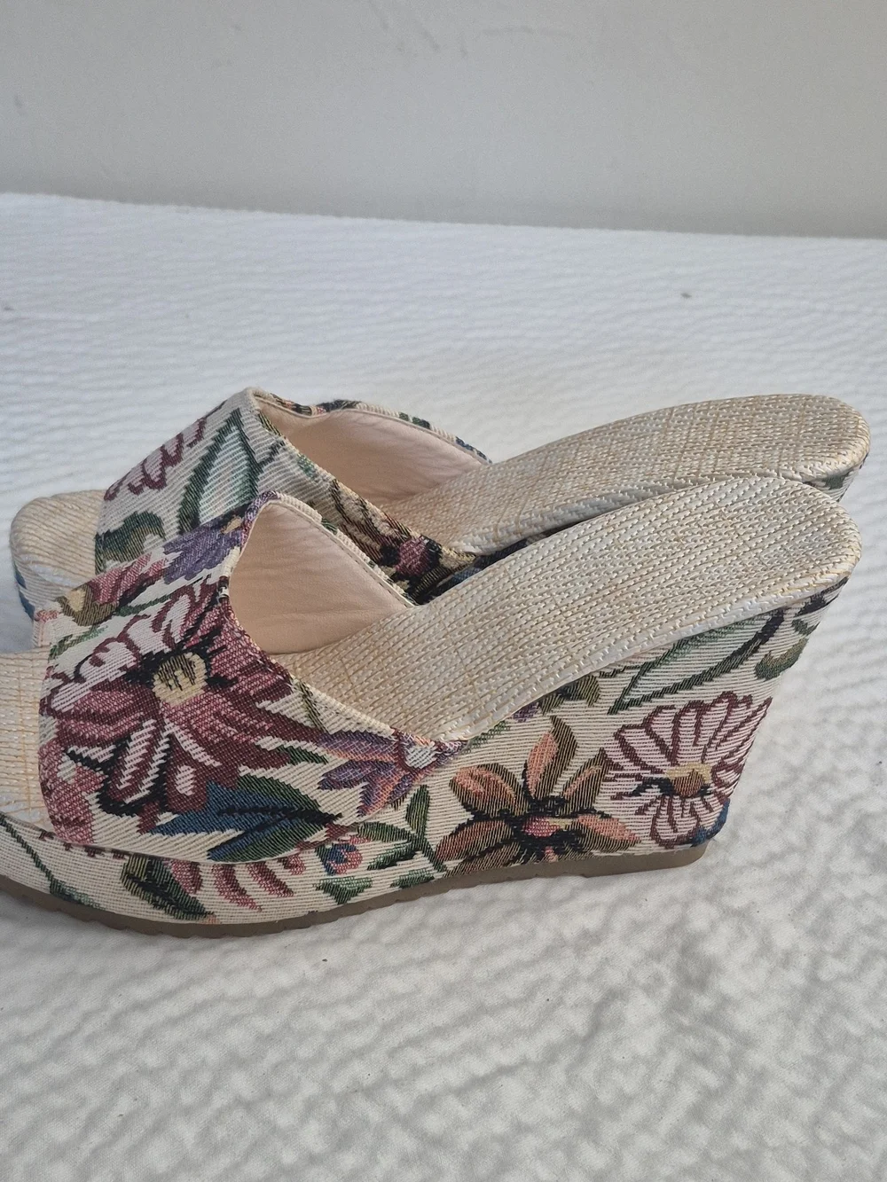 Women multicolor floral slip-on open-toe wedge sandals EU 41